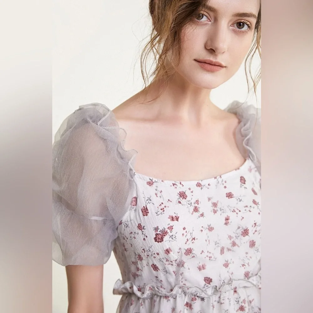 J.ING Floral Print Bubble Sleeve Mini Dress - Picture 3 of 8